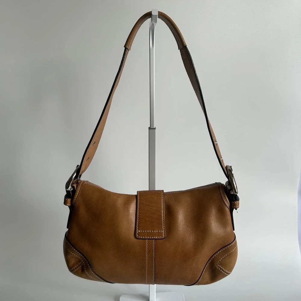 Coach Soho Tan Brown Leather Flap Shoulder Bag 9248 Good - Picture 2 of 12